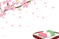 桜と団子でお花見の背景イラスト-春