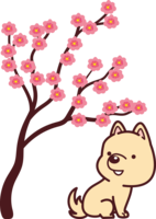 かわいい子犬と梅の花-2018干支(戌年)