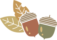 Two cute acorns and leaves