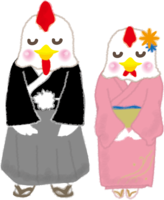 Rooster-2017 Zodiac sign where a rooster couple in a cute kimono bows