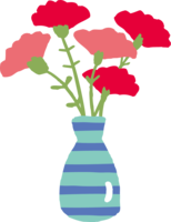 条纹花瓶上插的红色和粉红色的可爱康乃馨
