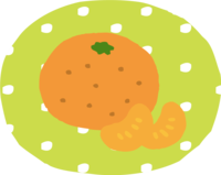 Mandarin oranges and bushes in a cute polka dot oval
