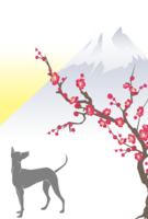 赤梅と犬シルエット-和風2018(戌)背景