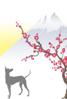 Red plum and dog silhouette-Japanese style 2018 (dog) background