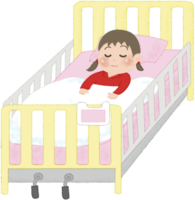 Illustration of a cute child sleeping in a hospital bed (girl) / hospital