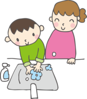 ママと手洗いしている子供