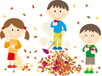 Children doing roasted sweet potatoes with fallen leaves in the mountains-Autumn