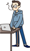 A person who works on a computer while standing