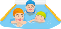 Cute family swimming in the pool