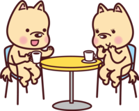 Cute dog couple of coffee time