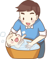 Dad takes a baby in the bath