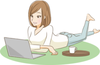 A woman who relaxes and looks at the net on a computer