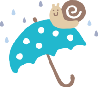 傘の上にカタツムリ(でんでん虫)のかわいい梅雨