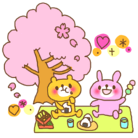 在樱花树下赏花宴会的兔子&熊gif动画
