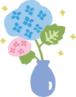 Cute pink and blue hydrangea in a blue vase
