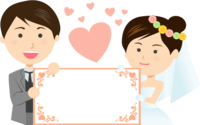 Bride and groom with wedding invitation