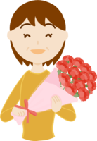 母の日(お母さん中高年50歳代)カーネーション花束を持つフリー
