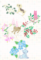 Fashionable (vertical) background of dogs, flowers and vines