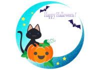 ハロウィン可愛い三日月と猫とかぼちゃ枠フレームイラスト画像