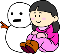 School winter illustration (snow-snowman girl)