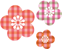 かわいいチェック柄の桃の花-ひな祭り