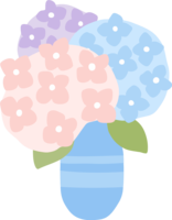 Colorful cute hydrangea in a light blue vase