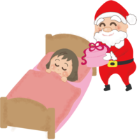 Santa putting Christmas gifts on the bedside