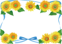 蓝色丝带和向日葵的花框架插图(时尚漂亮的真实篇