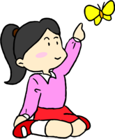 School (girl pointing at butterflies in spring)
