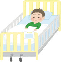 Illustration of a cute child sleeping in a hospital bed (boy) / hospital