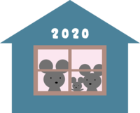 家の窓からのぞく-ねずみ(ネズミ-鼠)の家族-2020文字-子年