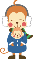 かわいい猿-年賀状-男の子と子猿