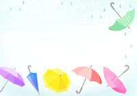 雨とカラフルな傘の背景イラスト／梅雨