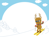 12月クリスマスイラストフレーム(スキーをするトナカイ)