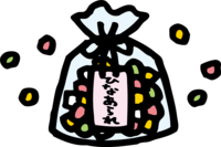 Hina-arare in a hand-painted bag-Hinamatsuri illustration