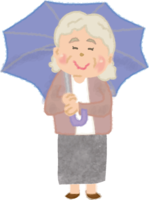Grandmother holding an umbrella / rainy season