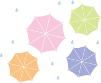 Cute rainy season with many umbrellas seen from above