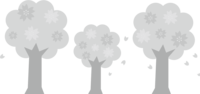 グレースケールの3本の可愛い桜の木-白黒
