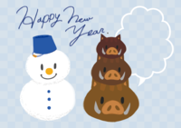 かわいいイノシシ雪だるまの亥年の年賀状背景