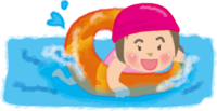 浮き輪で泳ぐかわいい女の子／海プール
