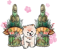 Year of the dog-Pomeranian Japanese style (Kadomatsu) 2018 Zodiac illustration-Front sitting