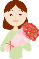 母の日(お母さん中年40歳代)カーネーション花束を持つフリー