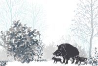 白黒イノシシ(森の親子)亥年の年賀状2019背景