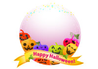 ハロウィンのリボン丸枠フレームおしゃれかぼちゃイラスト画像