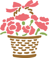 篮子和粉红色康乃馨手绘风格