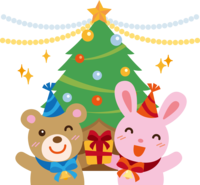 冬(クリスマスツリーとウサギ&クマ)