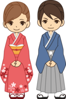 Men and women standing in kimono