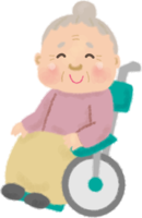かわいい車椅子に乗るおばあちゃん／高齢者-老人
