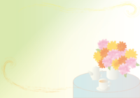 ダリア(おしゃれ)(テーブル緑とベージュ)花のフレーム