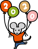 Mouse with 2020 balloons (mouse) Cute child year (2020)